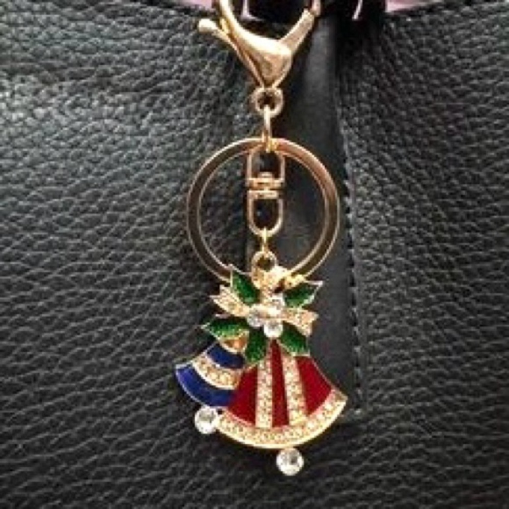 🎅🏻 SALE Holiday bell Keychain bag charm in red with white & blue new in package